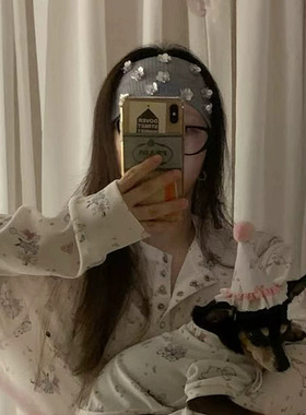 复古可爱亮片花朵灰色宽发带