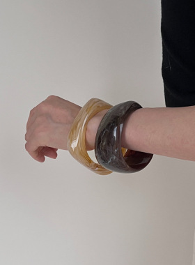 棕色系树脂手镯女亚克力小众宽版