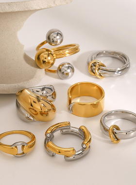 金银拼色戒指小众夸张食指环
