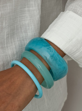 欧美跨境饰品彩色不规则树脂手镯个性小众复古女士镯子Bracelet