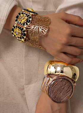 欧美跨境亚克力几何圆形方形切面手镯轻奢高级感手环个性夸张手饰