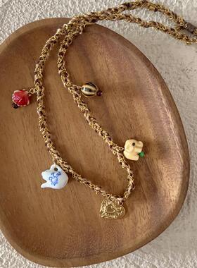 爱心形茶壶卡通趣味短款锁骨项链