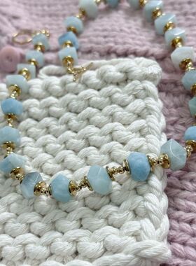 天然蓝水晶原石串珠锁骨链