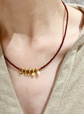 复古美拉德咖色系水晶串珠项链