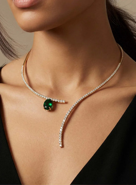 新款椭圆项圈简约轻奢风水钻项圈百搭可调节项饰女款 necklace