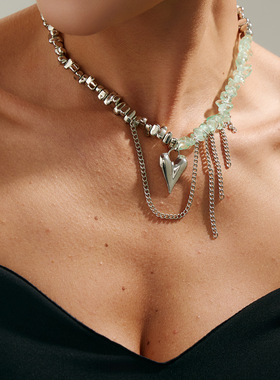 欧美跨境饰品爱心流苏不规则爱心吊坠项饰个性设计感公主风锁骨链