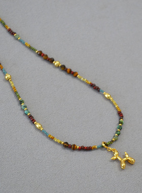 彩色小米珠串珠气球狗短项链