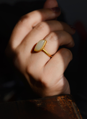 润玉【s925纯银】古法金 镶嵌天然和田白玉 中式美学国风戒指