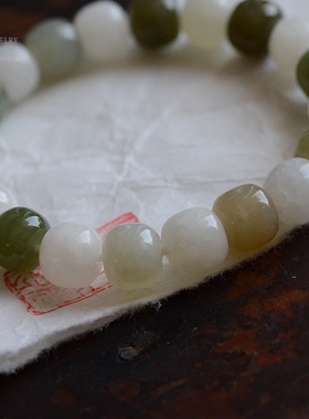 原创天然和田玉老型珠多宝手串