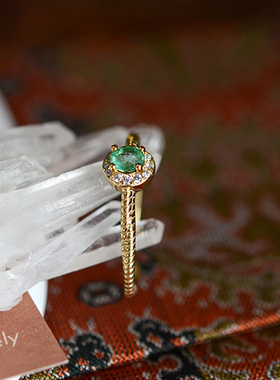 森林乐章【s925纯银】镶嵌天然祖母绿宝石 镀金彩宝戒指复古优雅