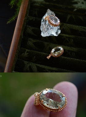 天然紫水晶绿水晶复古纯银项链坠