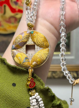 新年古风宋锦黄色钱币流苏项链女