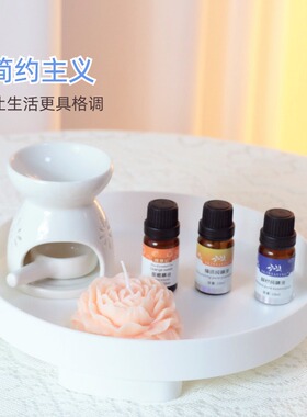 ins风圆形密胺木纹托盘美容院摆件化妆品收纳香薰托盘桌面装饰