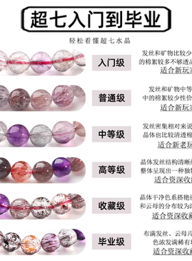 天然水晶超七紫水晶九紫离火三轮骨干水晶皇后手链手串6.5mm