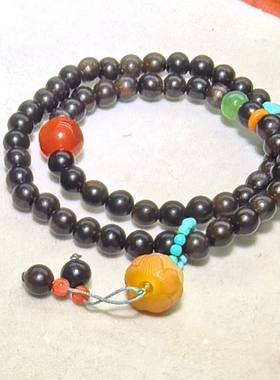 （金标041)配国检沉香手串佛珠项链手链蜜蜡复古盘串南红绿松