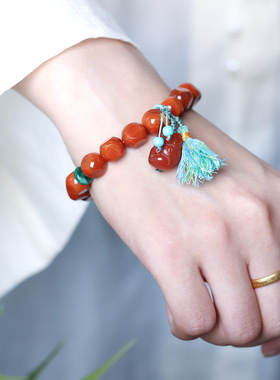 （AAA)南红玛瑙雕刻面手串文玩貔貅藏饰天圆地方天珠手链