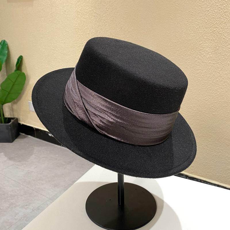 法式名媛风气质短檐平顶礼帽女复古百搭网红白色爵士帽绸缎毛呢帽,淘宝优惠券,粉丝福利购,淘宝优惠卷