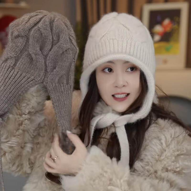 秋冬女士羊毛帽子女气质时髦护耳麻花毛线针织帽百搭显脸小包头帽