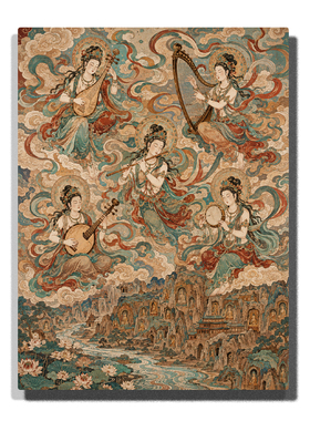 新国潮敦煌壁画 48色高阶diy手绘数字油画仕女瑞兽石窟丙烯装饰画