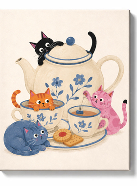 趣味猫咪 diy数字油画 手工填色绘本风 儿童房卧室装饰挂画礼物