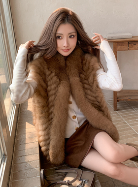 秋暮絮语轻奢狐狸毛车条马甲女