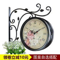 Retro decoration mute European style double sided clock American personality clock hanging clock living-room workmanship clock two sides hanging table