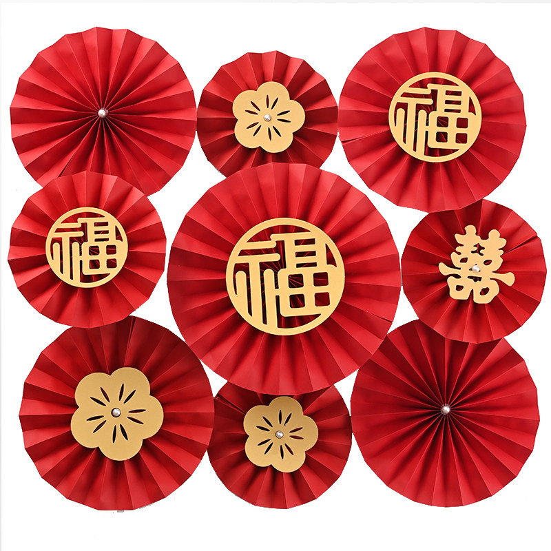 中式纸扇折扇扇子鲜花花束开业花篮福桶新年春节结婚婚礼装饰花艺