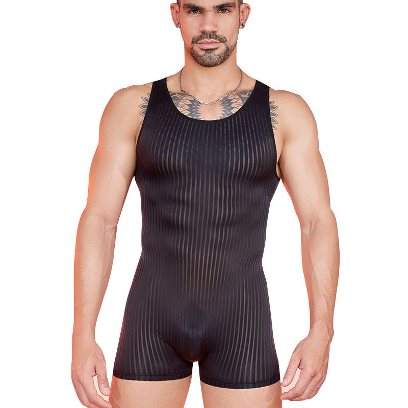 涩右新款男士性感衣服条纹连体衣轻薄透气性感跨带男士内衣内裤,淘宝优惠券,粉丝福利购,淘宝优惠卷