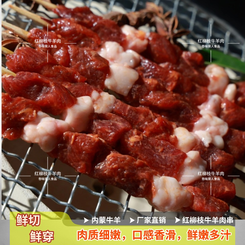 内蒙红柳枝羊肉串商用批发牛肉串新鲜冷冻烧烤食材半成品炸串户外 - 图0