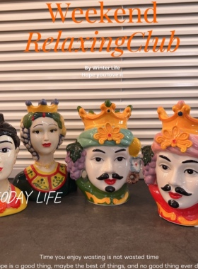 外贸尾单出口 国王王后肖像人脸造型花瓶插花摆件品花园花艺装饰