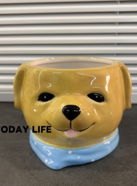 外贸孤品猫狗造型陶瓷花盆摆件