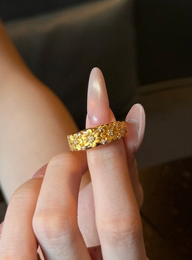 黄金莫桑六瓣繁花戒指女新款999足金小雏菊指环生日礼物送老婆