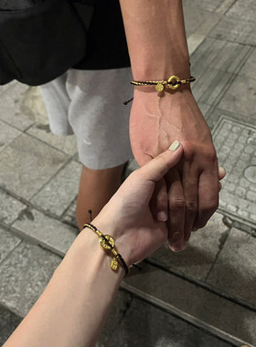 黄金平安扣手链男女情侣款一对999足金手绳生日礼物送女友礼物