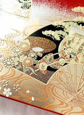 山中漆器金箔宝扇樱花带镜首饰盒
