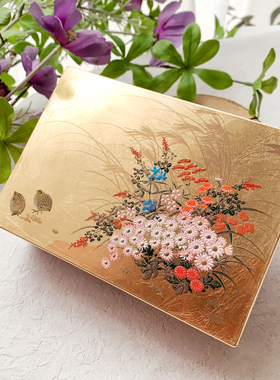 日本山中漆器金箔音乐代镜首饰盒