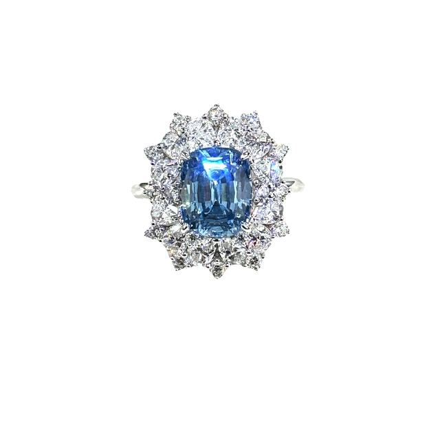 High-end 4 carat square sapphire ring for women with diamond aquamarine exaggerated large light luxury colored gemstone jewelry sterling silver