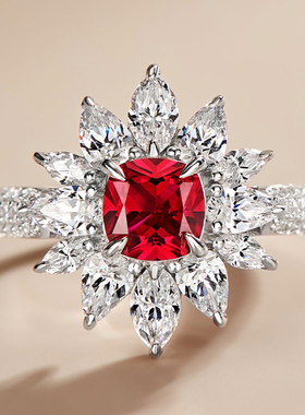 通勤1克拉方形鸽血红红宝石戒指