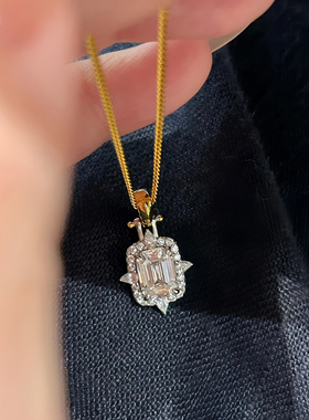 超闪老钱风十字架星芒钻石项链