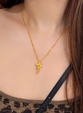 精致黄金色金蛇缠绕权杖项链女款