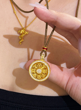 旋转八宝罗盘项链国风编绳毛衣链