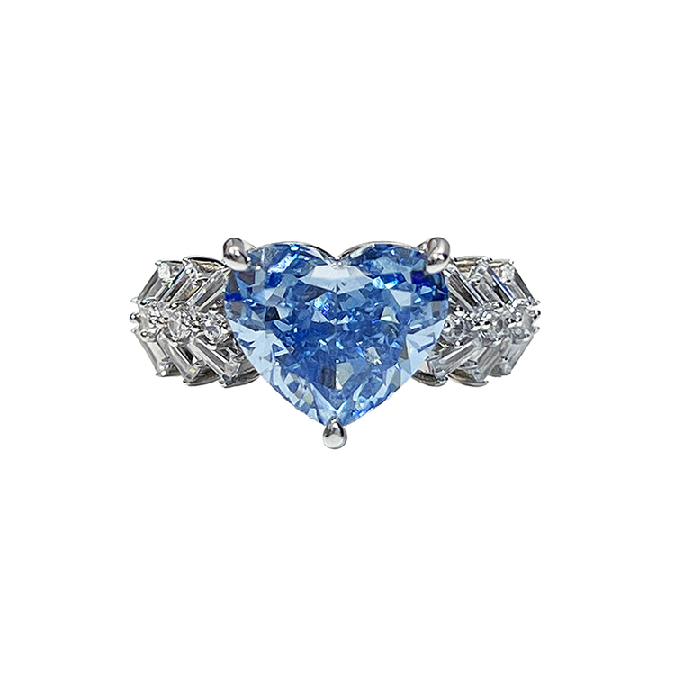 高级感心形圣玛利亚蓝宝石戒指女士4克拉人造宝石海蓝宝爱心钻戒-图3