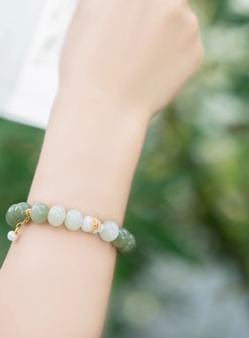 钟进士原创[无穷碧]·新中式和田玉生日礼物国风美学碧玉文玩手串