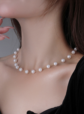 韩系满天星珍珠长款项链