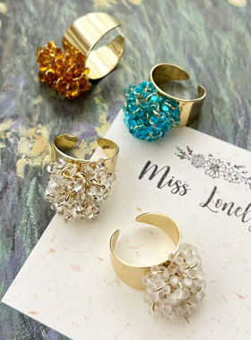 孤独少女 手工制作花朵串珠戒指925银针指环新款设计简约时尚气质