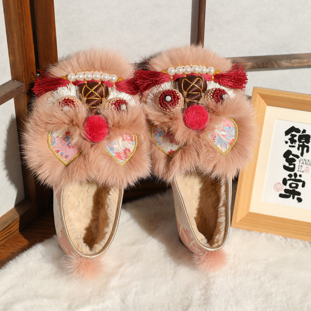 棉鞋【胭脂糯】手工虎头鞋女成人传统老北京布鞋冬款加绒粉色包跟,淘宝优惠券,粉丝福利购,淘宝优惠卷