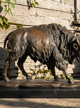 铜雕塑美洲野牛AL205复古欧式古典写实动物雕塑酒店家居桌面摆件