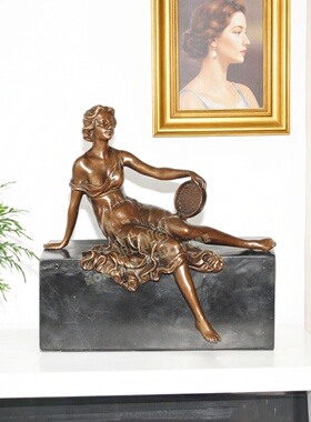 铜雕塑手鼓女郎EPA079欧式人物工艺饰品酒店客厅书房家居桌面摆件