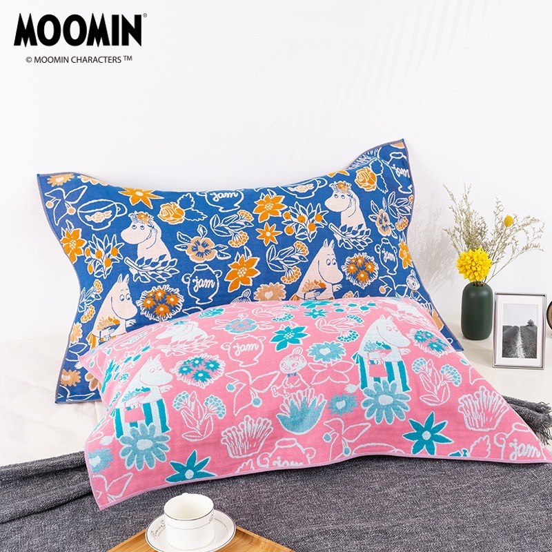 夕才儿美术馆MOOMIN姆明纯棉枕巾纱布毛圈成人单双人情侣款一枚装 - 图0