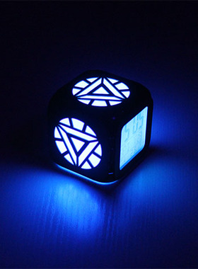 钢铁侠能量核反应堆时尚创意3D立体小闹钟LED小夜灯电子钟床头钟