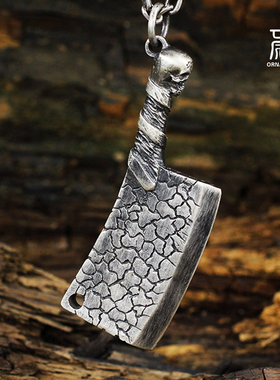 手工纯银黄铜纹理骷髅吊坠项链